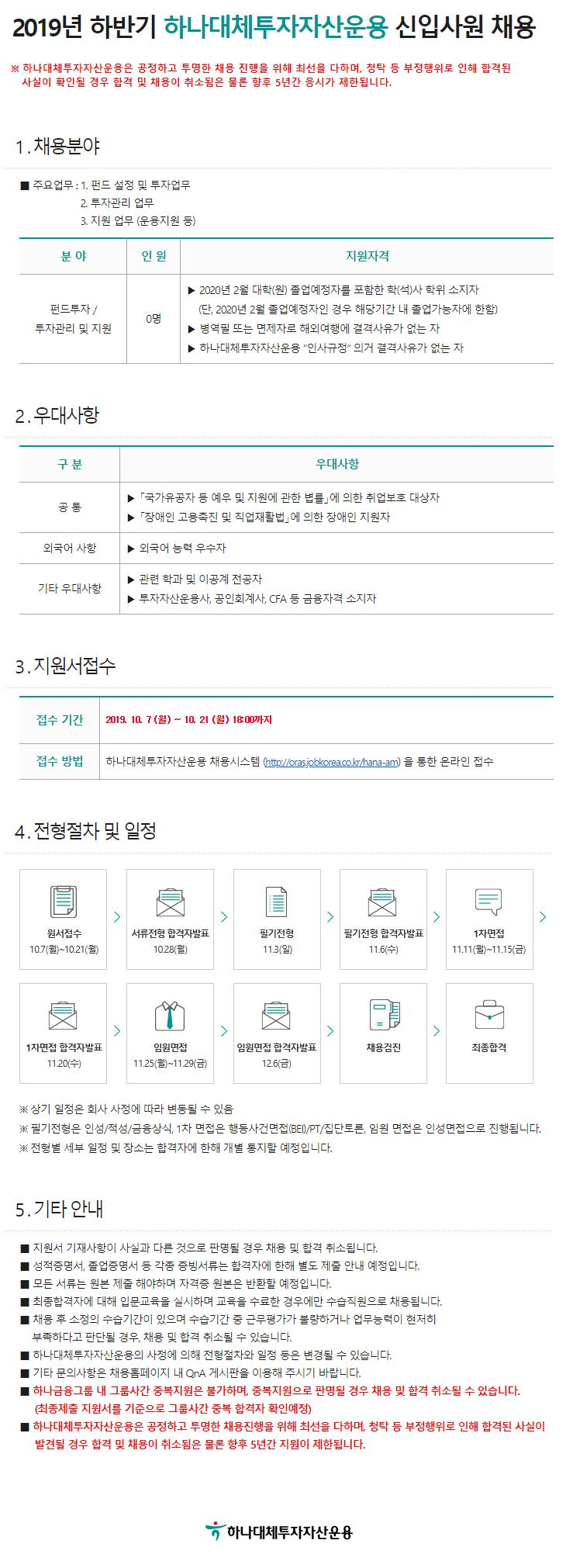 하나대체투자자산운용] 2019년 하반기 신입사원 채용 - 캠퍼스픽