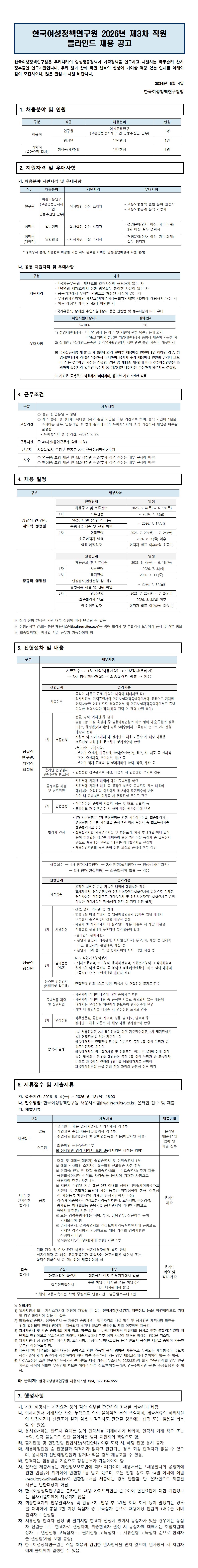 2026년 제3차 직원 블라인드 채용 공고